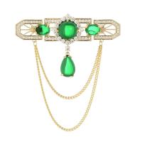 Cubic Zirconia Brooch Brass with Agate gold color plated Unisex & micro pave cubic zirconia green nickel lead & cadmium free Sold By PC