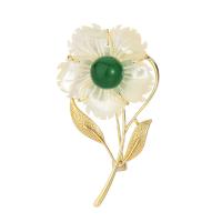 Shell Brooch Brass with Agate & Shell Flower gold color plated for woman nickel lead & cadmium free Sold By PC