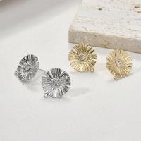 Brass Earring Stud Component Daisy plated DIY & micro pave cubic zirconia nickel lead & cadmium free Sold By PC