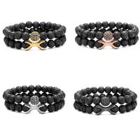 Gemstone Bracelets Lava with Brass 2 pieces & Unisex & micro pave cubic zirconia 10mm 8mm Length Approx 7.48 Inch Sold By Set