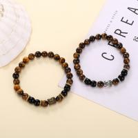 Natural Tiger Eye Bracelets, with Brass, fashion jewelry & Unisex, more colors for choice, 8mm, Length:Approx 7.68 Inch, Sold By PC
