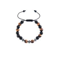 Natural Tiger Eye Bracelets with Nylon Cord & Hematite Adjustable & Unisex 10mm Sold Per Approx 7.48-10.24 Inch Strand