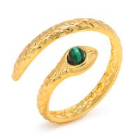 304 Stainless Steel Cuff Finger Ring with Malachite Snake Vacuum Ion Plating fashion jewelry & for woman golden 12mm Sold By PC