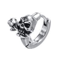 Stainless Steel Huggie Hoop Earring 304 Stainless Steel Skull polished fashion jewelry & for man original color 13.5mm 14mm Sold By PC