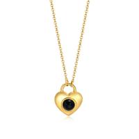 Stainless Steel Jewelry Necklace 304 Stainless Steel with Black Agate with 1.97inch extender chain Heart Vacuum Ion Plating fashion jewelry & for woman golden Sold Per Approx 17.9 Inch Strand