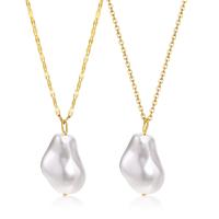 Stainless Steel Jewelry Necklace 304 Stainless Steel with Plastic Pearl with 1.97inch extender chain Vacuum Ion Plating fashion jewelry & for woman golden Length Approx 17.7 Inch Approx 15.7 Inch Sold By PC