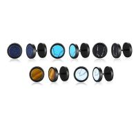 Natural Gemstone Earrings, Titanium Steel, with Gemstone, fashion jewelry & different materials for choice & for man, black, 10mm,11mm, Sold By Pair