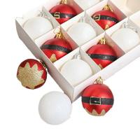Plastic Christmas Tree Decoration, with paper box, Round, brushwork, DIY & Christmas jewelry, more colors for choice, 6cm,24.5x18.5cm, 12PCs/Box, Sold By Box