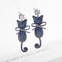 Cubic Zirconia Micro Pave Brass Earring Cat plated fashion jewelry & micro pave cubic zirconia & for woman nickel lead & cadmium free Sold By Pair