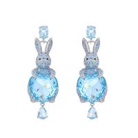 Cubic Zirconia Micro Pave Brass Earring Rabbit plated fashion jewelry & micro pave cubic zirconia & for woman nickel lead & cadmium free Sold By Pair