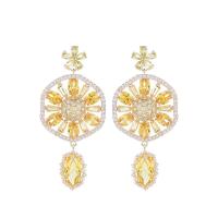 Cubic Zirconia Micro Pave Brass Earring, Flower, gold color plated, fashion jewelry & micro pave cubic zirconia & for woman, more colors for choice, nickel, lead & cadmium free, 21x60mm, Sold By Pair