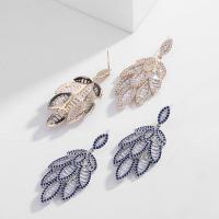 Cubic Zirconia Micro Pave Brass Earring Leaf plated fashion jewelry & micro pave cubic zirconia & for woman nickel lead & cadmium free Sold By Pair