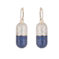 Cubic Zirconia Micro Pave Brass Earring, Capsule, gold color plated, fashion jewelry & micro pave cubic zirconia & for woman, more colors for choice, nickel, lead & cadmium free, 13x32mm, Sold By Pair