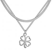 Titanium Steel Necklace Four Leaf Clover Vacuum Ion Plating & for woman 460mm Sold By PC