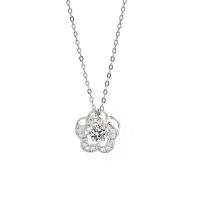 Cubic Zircon Micro Pave 925 Sterling Silver Necklace, Flower, silver color plated, micro pave cubic zirconia & for woman, silver color, 10mm, Length:Approx 17.7 Inch, Sold By PC