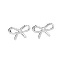 925 Sterling Silver Stud Earrings, Bowknot, platinum plated, fashion jewelry & for woman, original color, 11x6mm, Sold By Pair