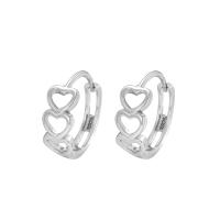 925 Sterling Silver Hoop Earrings Heart silver color plated fashion jewelry & for woman silver color 11mm Sold By Pair