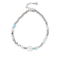 925 Sterling Silver Bangle Bracelet, with Shell Pearl & Crystal, silver color plated, fashion jewelry & for woman, silver color, 190mm, Sold By PC
