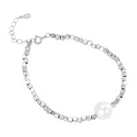 Bransoletki srebrne, 925 Srebro, ze Shell Pearl, Platerowane w kolorze srebra, biżuteria moda & dla kobiety, srebro, 190mm, sprzedane przez PC