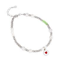 925 Sterling Silver Bangle Bracelet, with Shell Pearl, silver color plated, for woman & enamel, silver color, 190mm, Sold By PC
