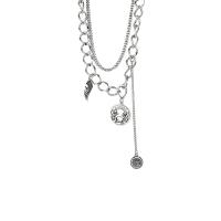 Ожерелья из латуни, Латунь, Плоская круглая форма, плакирован серебром, Двойной слой & волновая цепь & Женский, не содержит никель, свинец, длина:Приблизительно 18.1 дюймовый, Приблизительно 16.1 дюймовый, продается PC