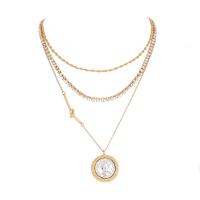 Mode-Multi-Layer-Halskette, Zinklegierung, mit Kunststoff Perlen & Messing, KC goldfarben plattiert, mehrschichtig & für Frau, keine, Länge:ca. 14.9-21.6 ZollInch, verkauft von PC
