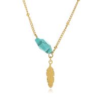 Titanium Steel Necklace, with turquoise, with 1.96 inch extender chain, Vacuum Ion Plating, for woman & multi-strand, golden, 5x17mm, Length:Approx 15.35 Inch, Sold By PC