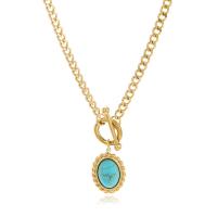 Titanium Steel Necklace with turquoise Vacuum Ion Plating for woman golden Length Approx 18.3 Inch Sold By PC