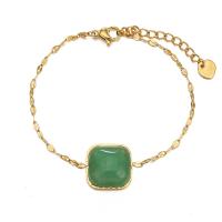 Bracelets de pierres précieuses, Acier titane, avec turquoise & aventurine vert, avec 1.57 inch chaînes de rallonge, différents matériaux pour le choix & pour femme, plus de couleurs à choisir, 15x15mm, Longueur:Environ 6.49 pouce, Vendu par PC
