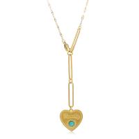 Titanium Steel Necklace, with Natural Stone, Heart, Vacuum Ion Plating, for woman, golden, 19x19mm, Length:Approx 18.11 Inch, Sold By PC