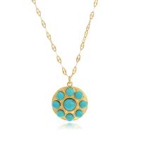 Titanium Steel Necklace with turquoise Vacuum Ion Plating for woman golden Length Approx 15.75 Inch Sold By PC