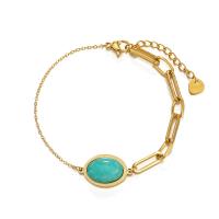 Titanium Steel Bracelet & Bangle with turquoise with 1.57 inch extender chain Vacuum Ion Plating for woman golden Length Approx 7.08 Inch Sold By PC