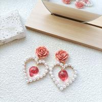 Lampwork Jewelry Earring, Plastic Pearl, with Lampwork & Resin, Heart, fashion jewelry & for woman, 65mm, Sold By Pair