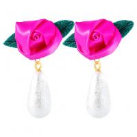 Zinklegierung Ohrringe, mit ABS-Kunststoff-Perlen & Stoff, Rose, goldfarben plattiert, Modeschmuck & für Frau, keine, 45x30mm, verkauft von Paar