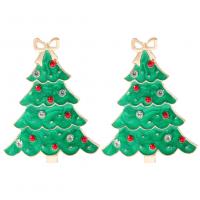 Christmas Earrings, Tibetan Style, Christmas Tree, gold color plated, fashion jewelry & for woman & enamel & with rhinestone, more colors for choice, 43x34mm, Sold By Pair