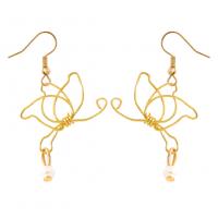 Zinc Alloy Drop Earrings with ABS Plastic Pearl Butterfly gold color plated fashion jewelry & for woman golden Sold By Pair