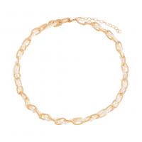 Plastik-Perlenkette, Zinklegierung, mit ABS-Kunststoff-Perlen, goldfarben plattiert, Modeschmuck & für Frau, goldfarben, Länge:44-51 cm, verkauft von PC