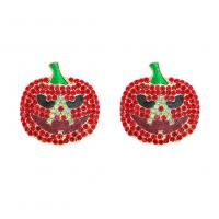 Zinc Alloy Stud Earring Pumpkin gold color plated fashion jewelry & for woman & with rhinestone Sold By Pair