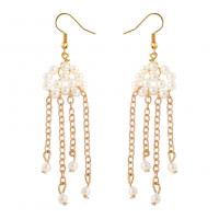 Fashion Fringe Earrings, Tibetan Style, with ABS Plastic Pearl, gold color plated, fashion jewelry & for woman, two different colored, 70x15mm, Sold By Pair