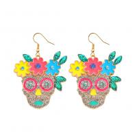 Rhinestone Earring Zinc Alloy Skull gold color plated fashion jewelry & for woman & enamel & with rhinestone Sold By Pair