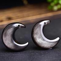Gemstone Pendants Jewelry Silver Obsidian Moon Unisex silver-grey Sold By PC