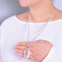 Quartz Necklace, Clear Quartz, Fish, for woman, clear, 26x43x15mm, Length:Approx 38 cm, Sold By PC
