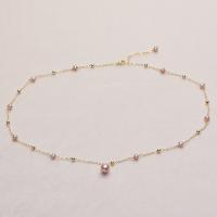Freshwater Pearl Brass Necklace, with Brass, Round, gold color plated, for woman, purple, 5-6mm, Length:16.93 Inch, Sold By PC