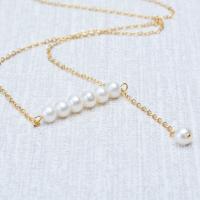Freshwater Pearl Brass Necklace with Brass Round gold color plated for woman 5-6mm Length 16.93 Inch Sold By PC