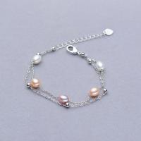 Freshwater Cultured Pearl Bracelet Freshwater Pearl with Brass Rice silver color plated for woman mixed colors 5-6mm Length 7.1 Inch Sold By PC