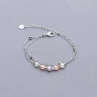 Freshwater Cultured Pearl Bracelet, Freshwater Pearl, with Brass, silver color plated, for woman, mixed colors, 5-6mm, Length:7.1 Inch, Sold By PC
