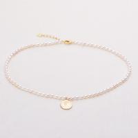 Freshwater Pearl Brass Necklace with Brass Rice gold color plated for woman white 3-4mm Length 16.93 Inch Sold By PC