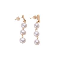 Freshwater Pearl Earrings with Brass Round gold color plated for woman white 8-9mm Sold By Pair