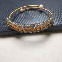 Gemstone Bracelets, Labradorite, with Freshwater Pearl & Brass, gold color plated, for woman, Length:7.1 Inch, Sold By PC