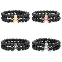Gemstone Bracelets Lava with Brass 2 pieces & Unisex & micro pave cubic zirconia 8mm Length Approx 7.48 Inch Sold By Set